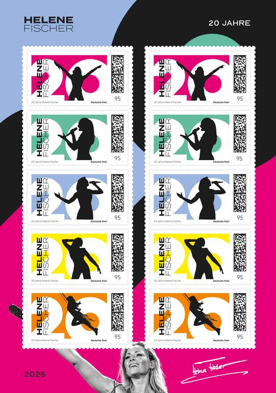 Briefmarkenbögen mit Helene Fischers Silhouette.